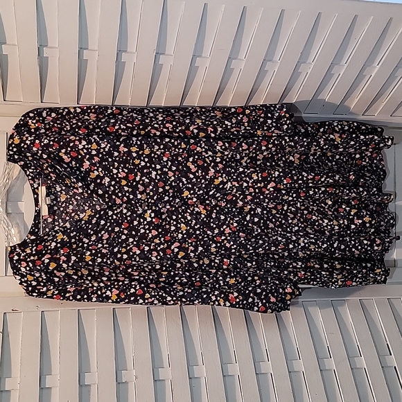 LOFT Dresses & Skirts - Loft Heart Black Swing Multicolored Ruffle Dress Size Large